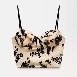 Zara Black and Cream Floral Top
